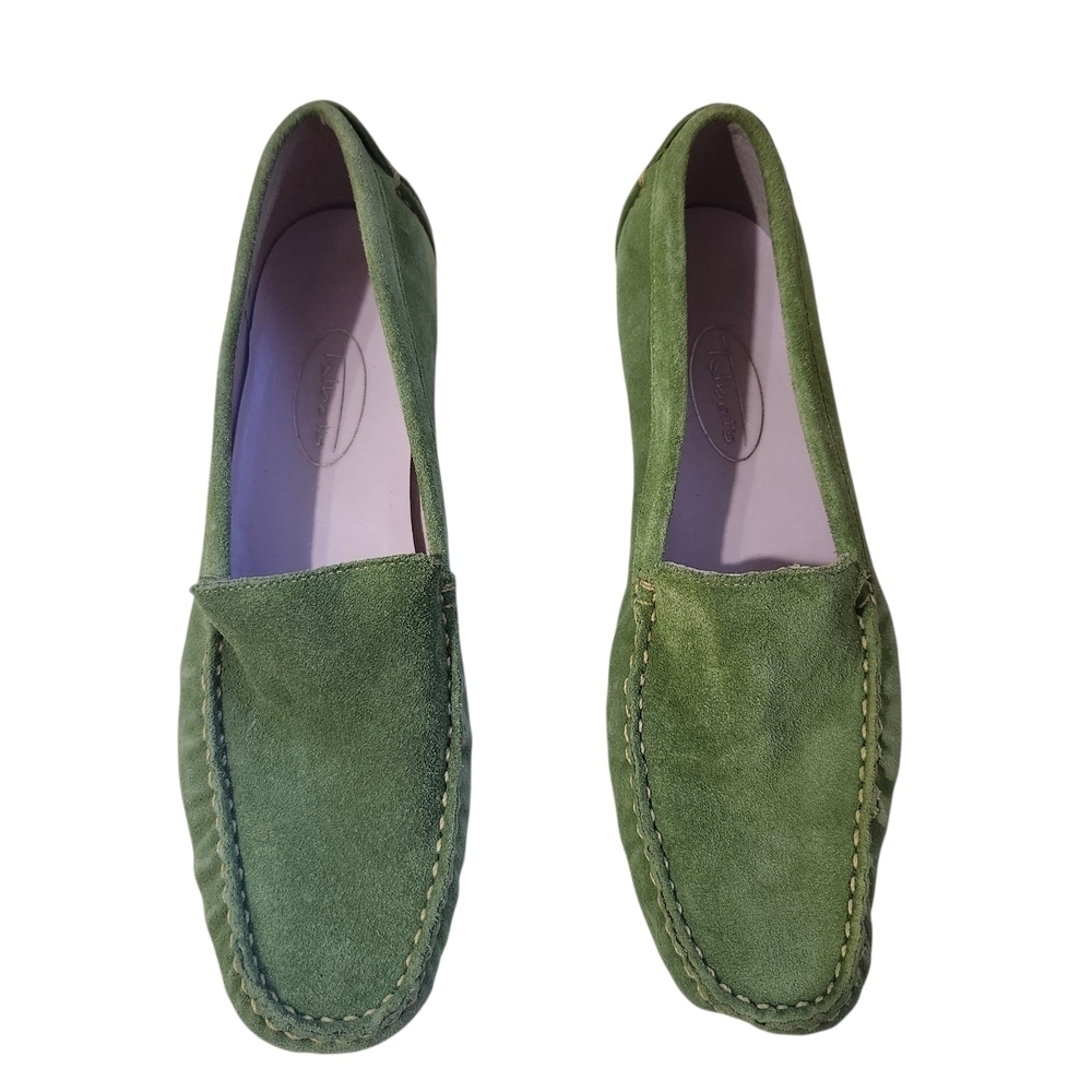 Talbots Green Suede Loafers Slip On Shoe 5.5 Preppy Old Money Minimalist Classic - Picture 4 of 12